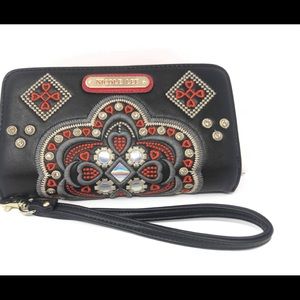 Nicole Lee Hand Wallet black with Orange designs
